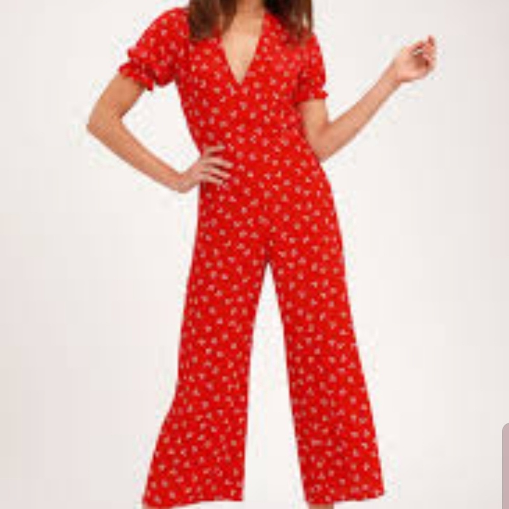 Faithfull the Brand Red Floral Jumpsuit